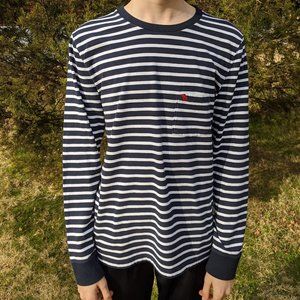 Men's Long Sleeve Navy White Striped Tee